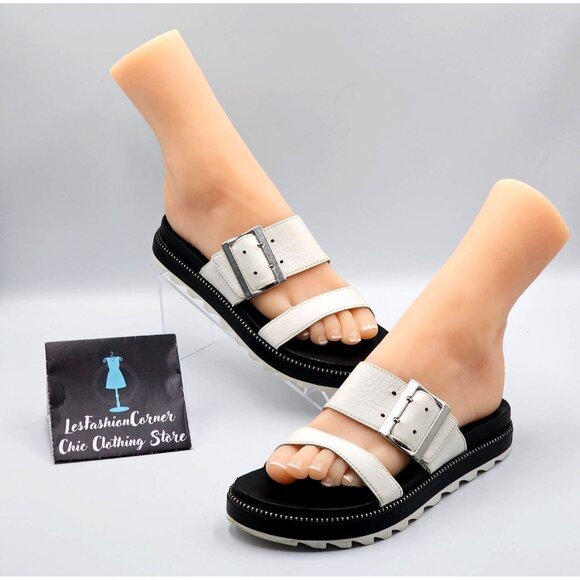 Sorel Women's White Leather Roaming Buckle Strap Slide Sandals Sz 7 2313 - Picture 6 of 16